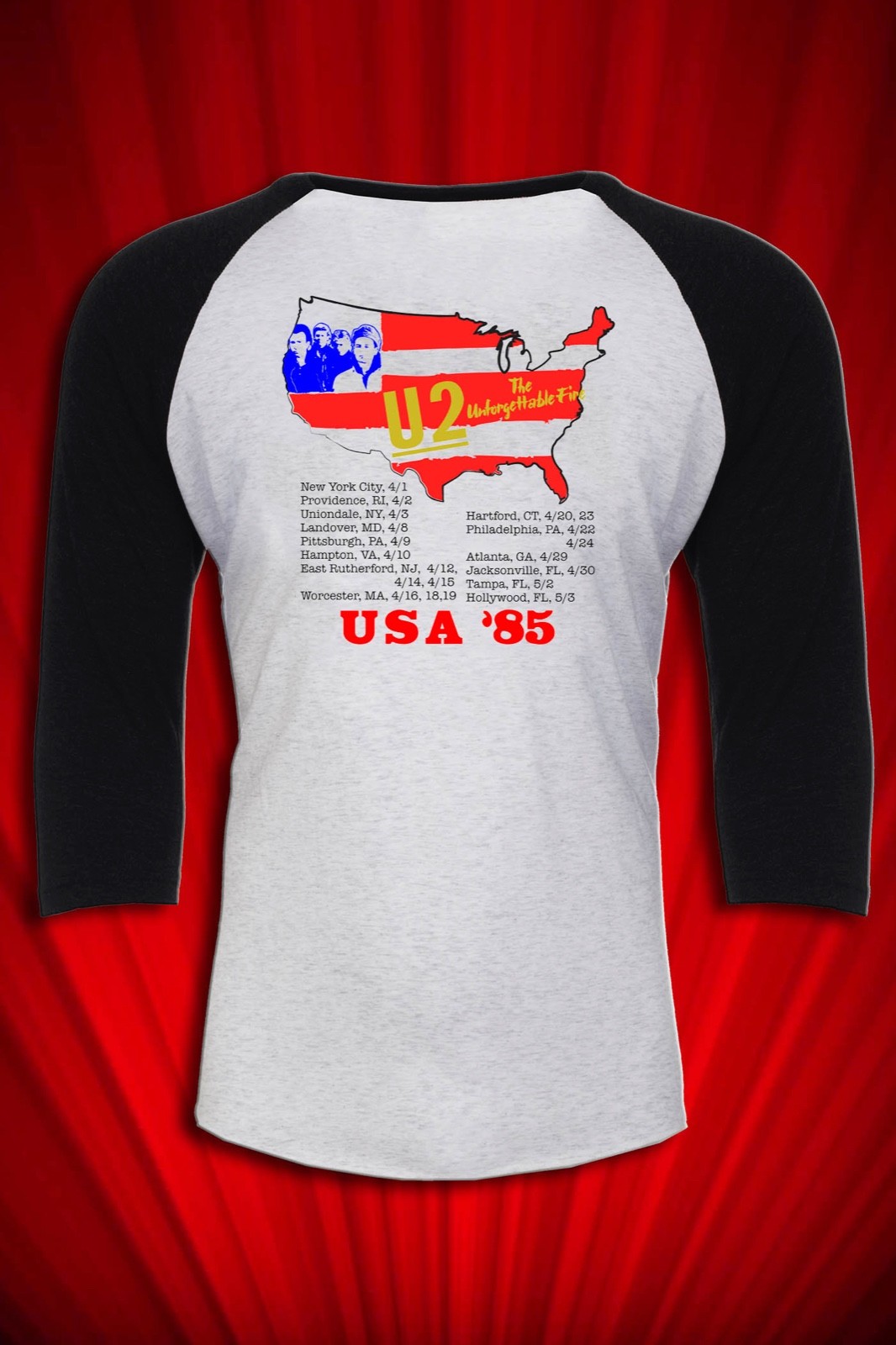 Unforgettable Fire 1985 Tour JERSEY T-SHIRT FREE SHIP USA Joshua Tree