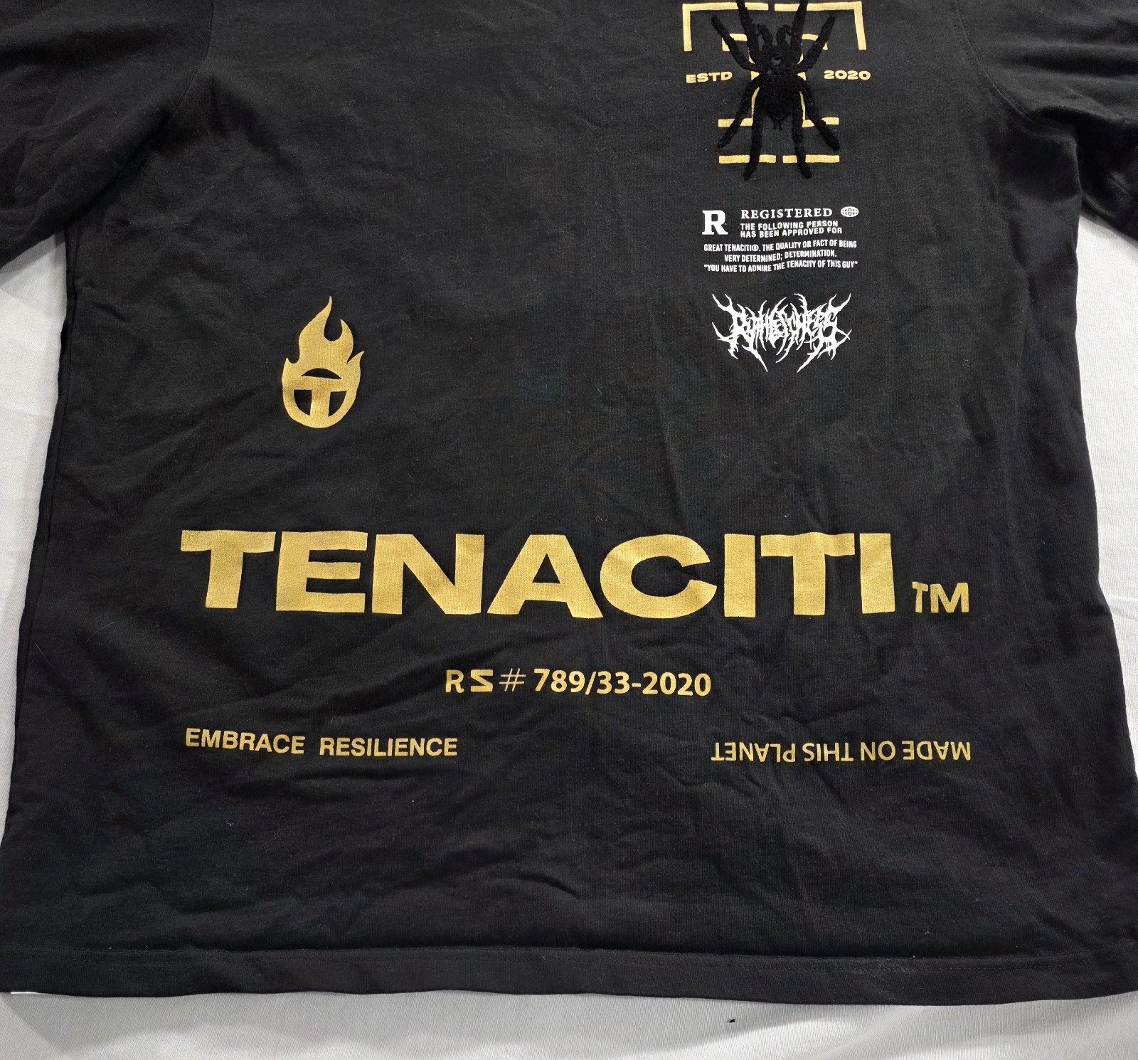 TENACITI Studios – Spider Staple 2 Tee (Nu Spider) Black & Gold Men’s Size XXL