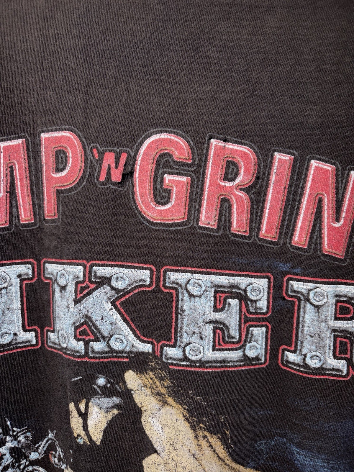 Vintage 90s XL Thrashed Bump N Grind Biker Shirt Distressed Harley Rare American