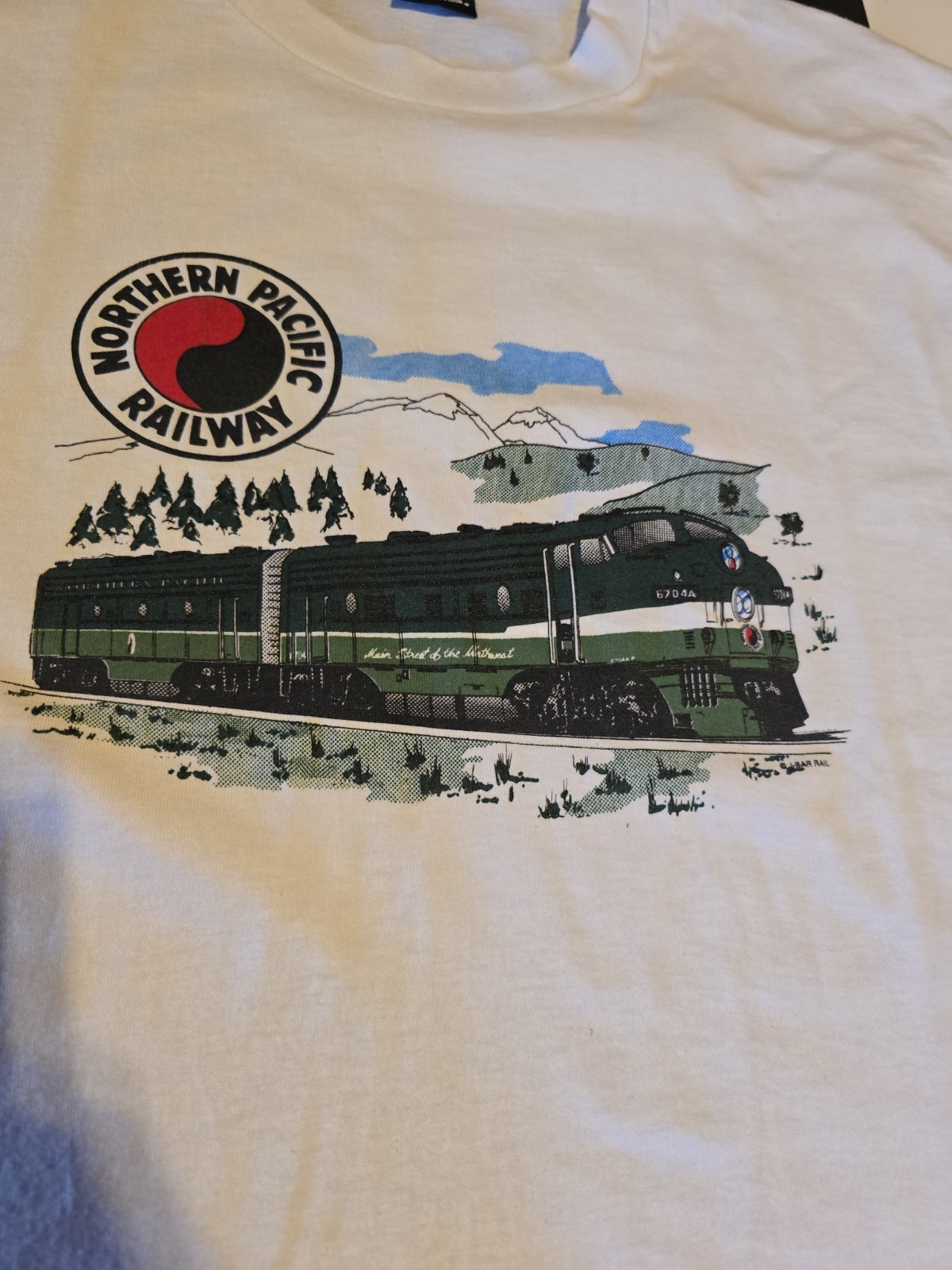Vntg Best Northern Pacific Railway Train Shirt Mens Size Large Single Stitch USA