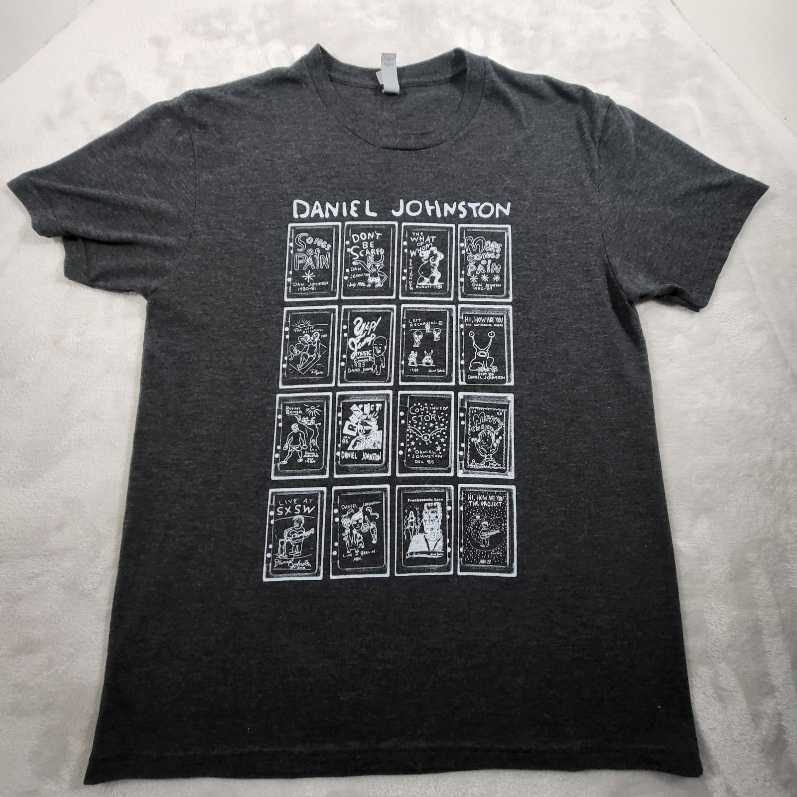 Daniel Johnston Shirt Mens Medium Black Double Sided Cassette Grid Album Art Tee