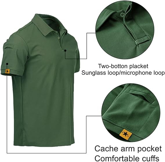 Men’s Tactical Polo T-Shirt Quick Dry Combat Short Sleeve Team Work Casual Shirt