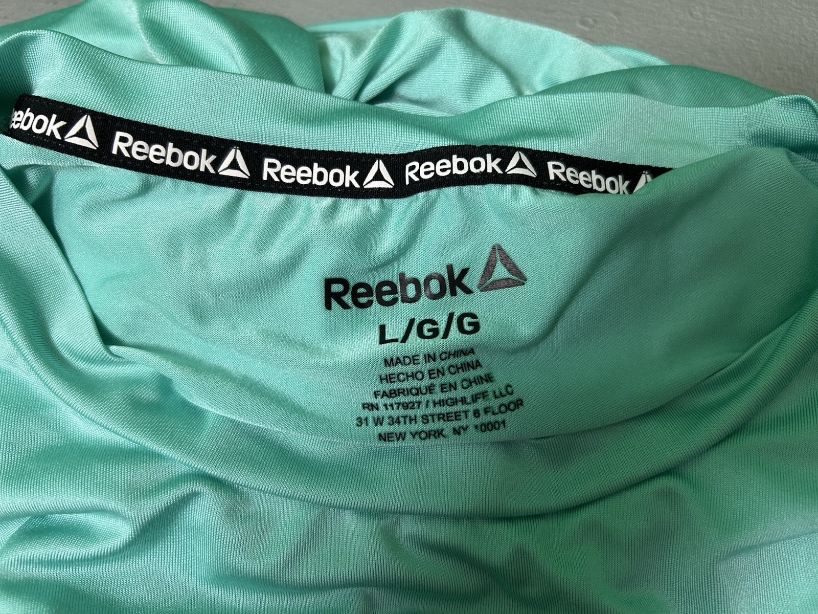 REEBOK Spellout T-Shirt Large Turquoise Polyester/Spandex Lightweight NICE!!