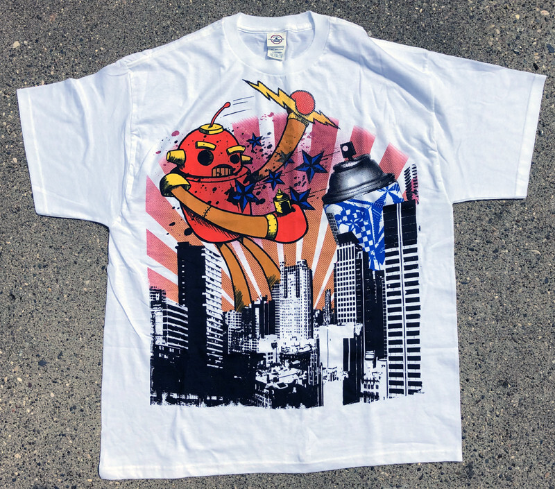 Robot Spray Can Graffiti Large Multi-color Screen Printed Tee Shirt Size XL LKNW
