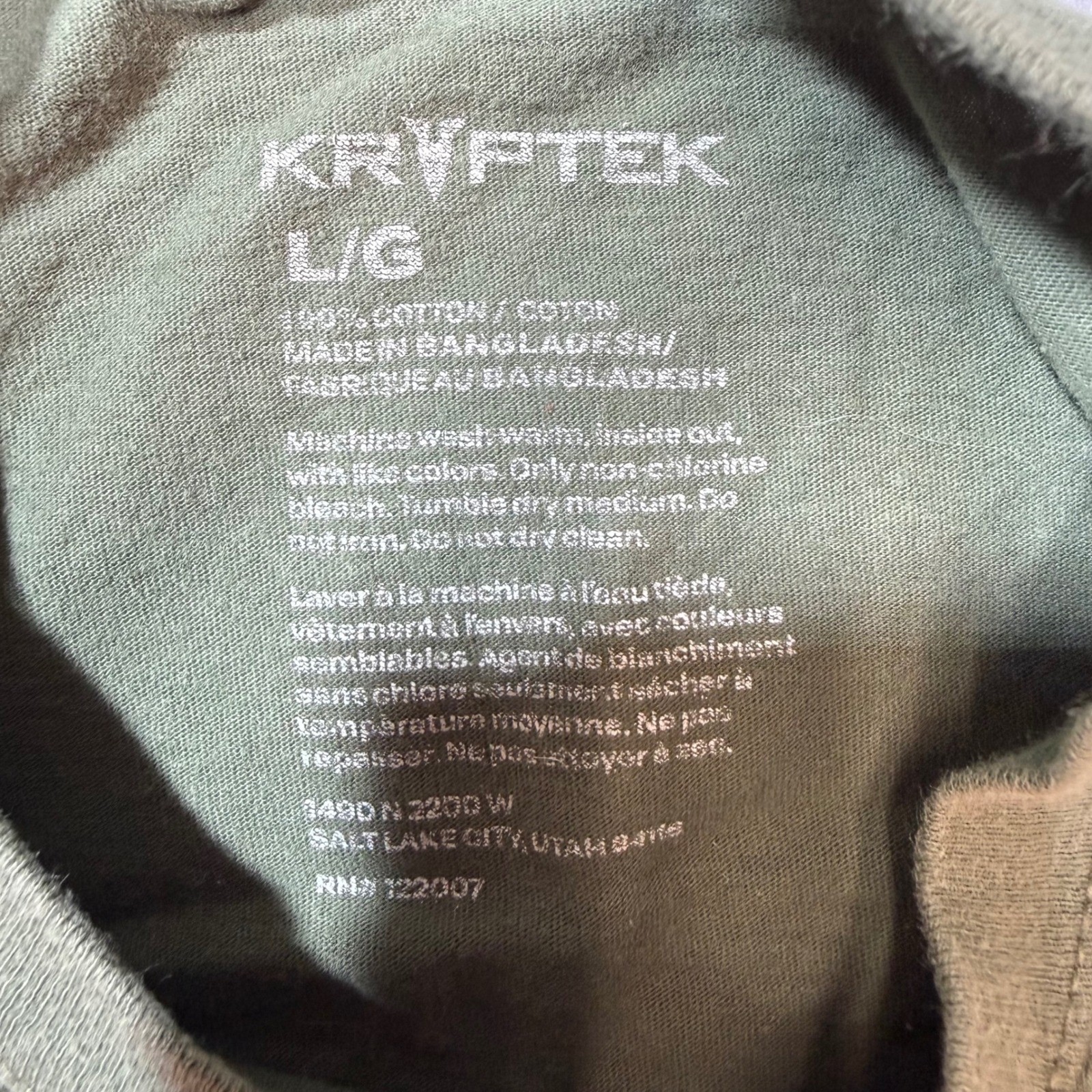 KRYPTEK Spartan Helmet Flag Graphic T Shirt Olive Green Mens L/G Cotton