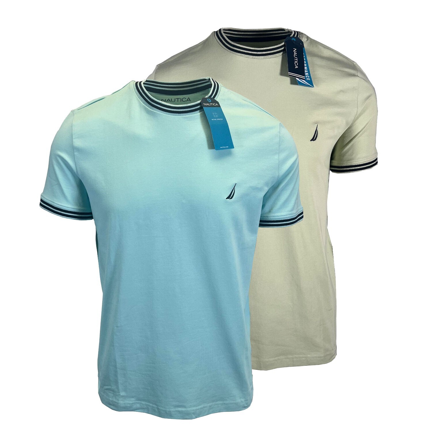 Nautica Men’s T-Shirt Performance Short Sleeve Sea Green (S16) + Sea Blue (S17)