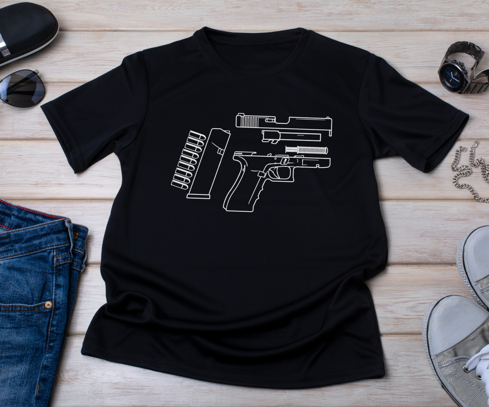 Glock T-Shirt or Sweatshirt Gun S M L XL 2XL 3XL 4XL 5XL – BLACK / NAVY Man’s
