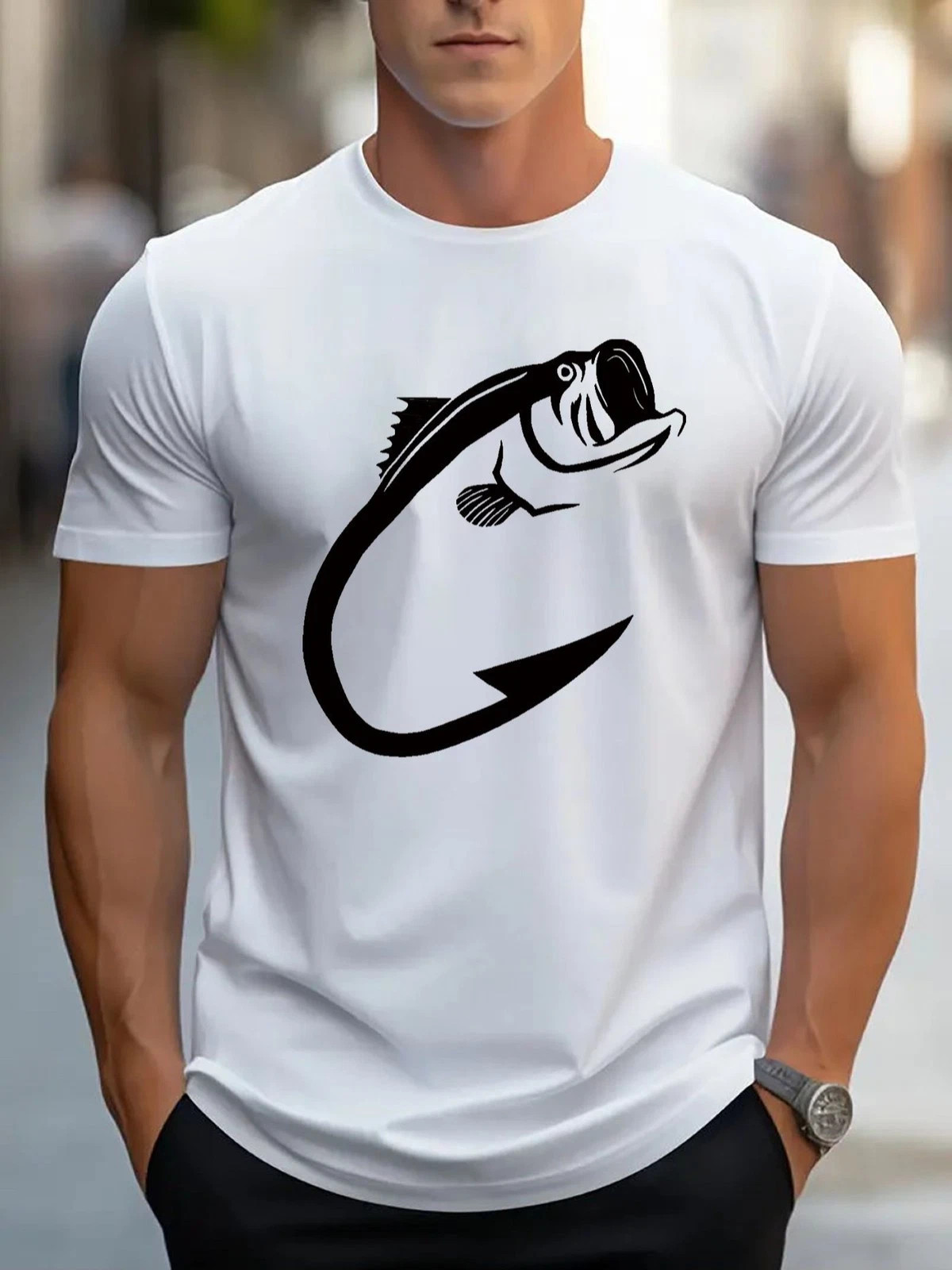 Fishing Hook Bass Graphic T-Shirt Funny Fisherman Angler Tee Gift for Men