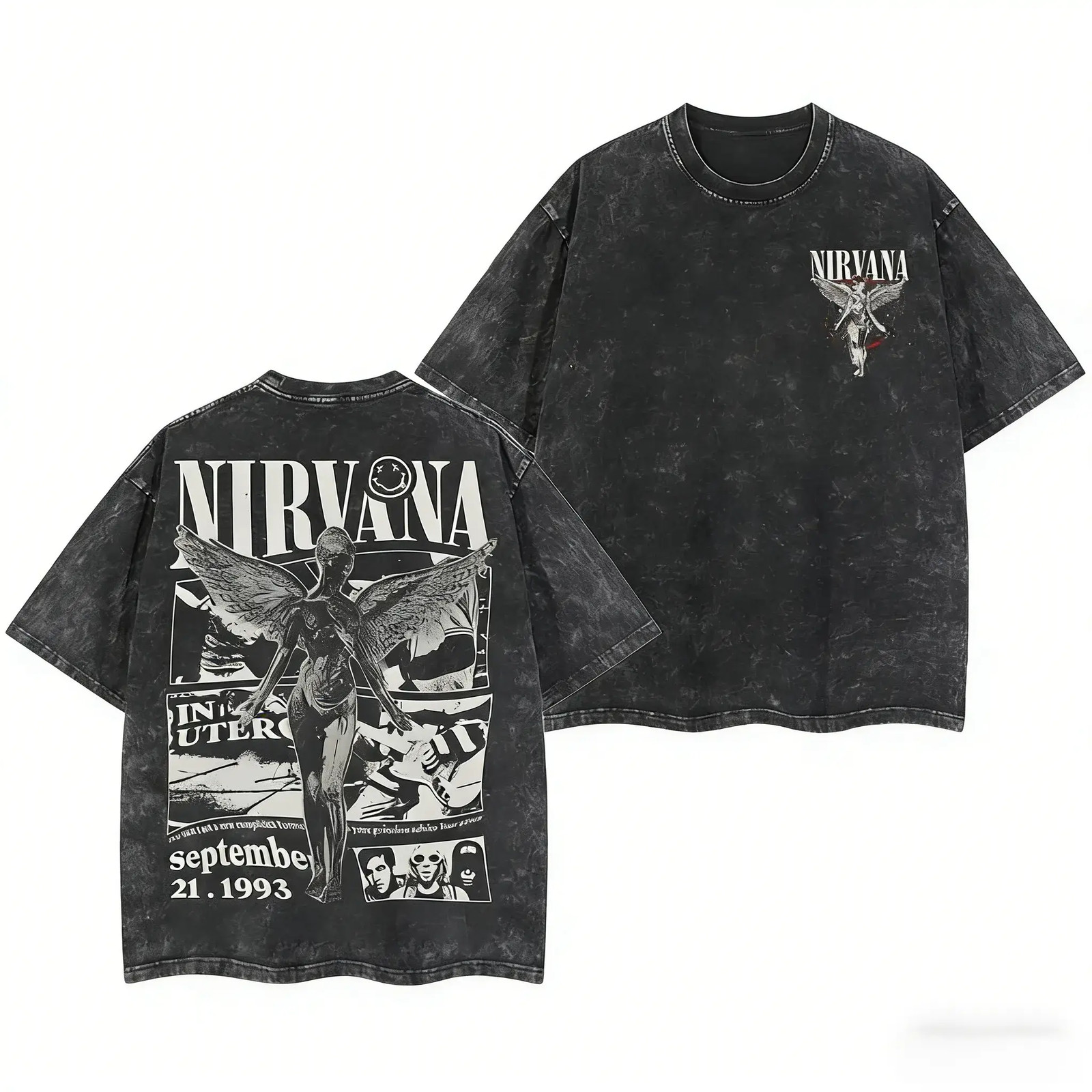 Nirvana Band Double Sided Washed Vintage Oversized Rock Cotton Graphic Tee