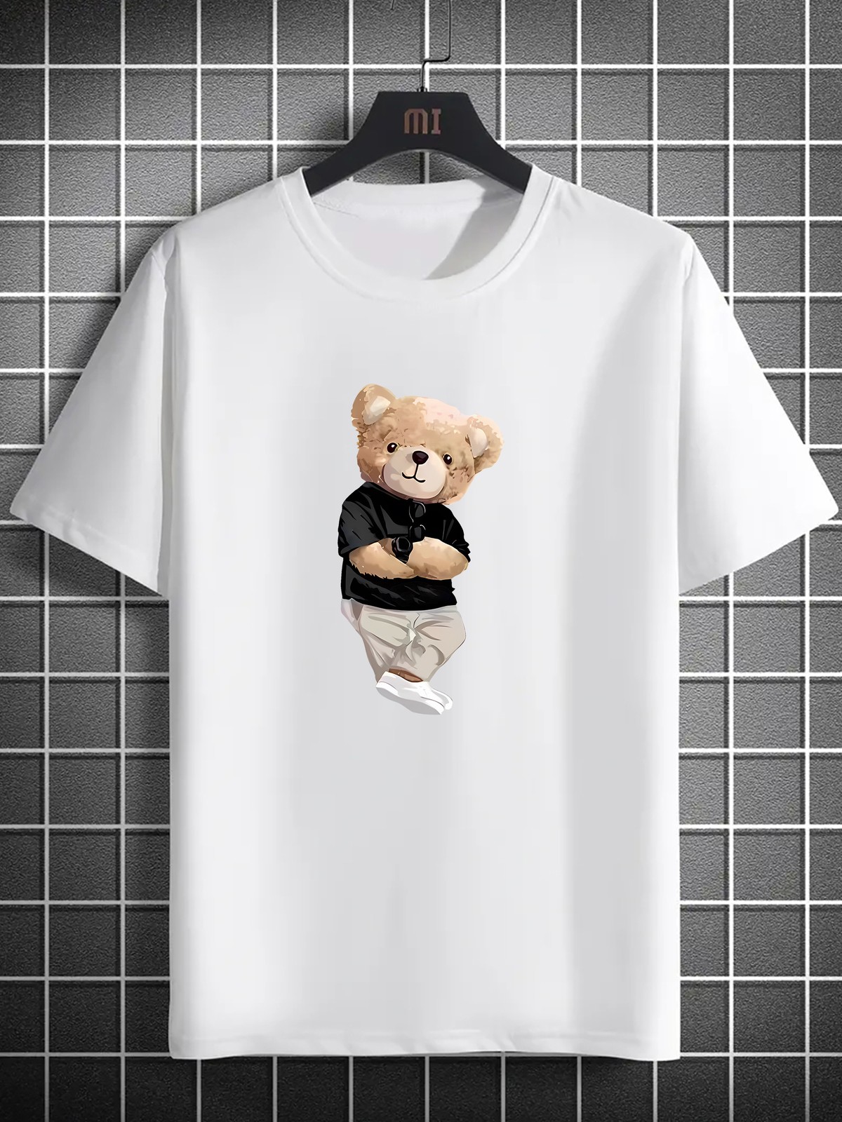 Cute Teddy Bear Graphic T-Shirt Men Funny Cartoon Casual Street Tee