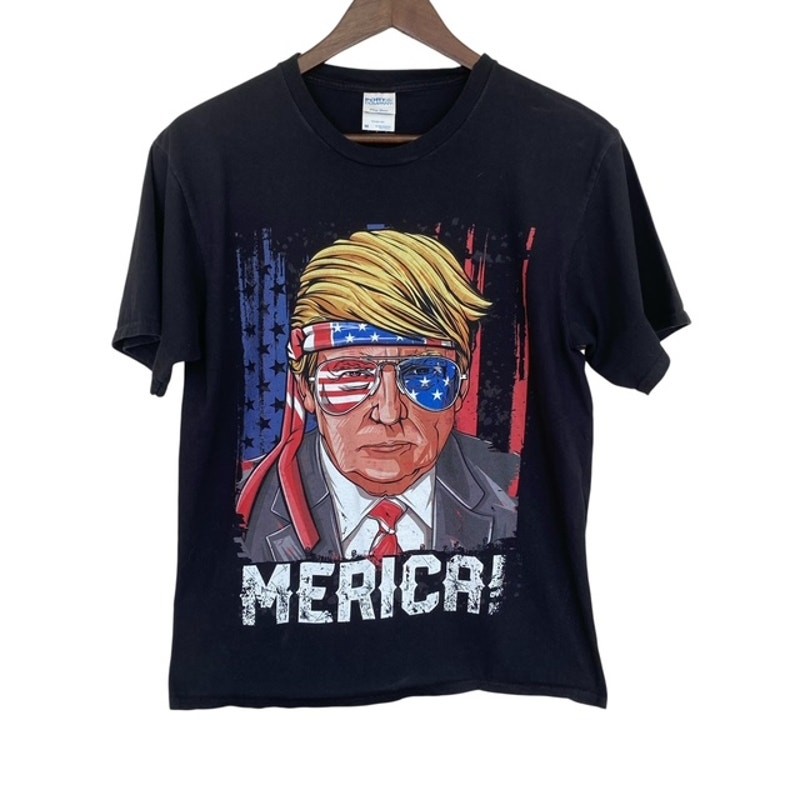 Port & Company Black Merica! Donald Trump T-shirt – Medium