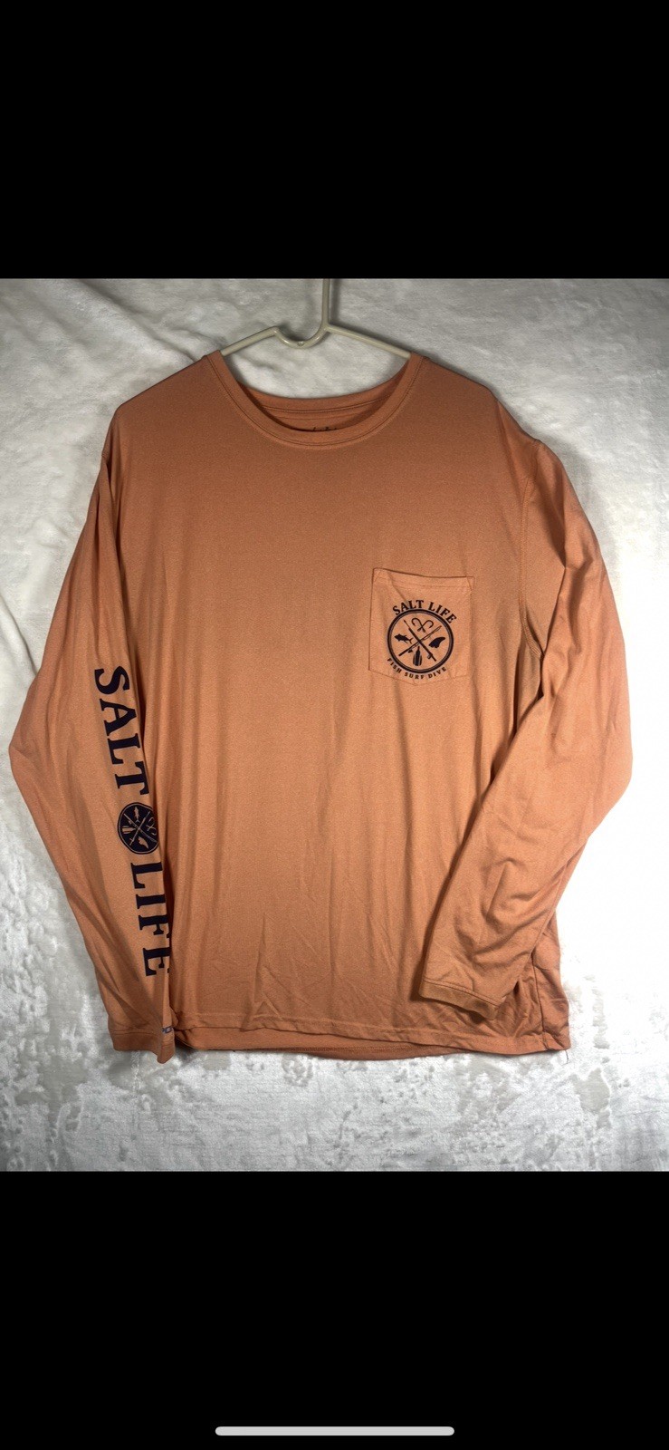Salt Life Mens L Orange Long Sleeve Pocket Fishing Logo Boating Graphic Shirt