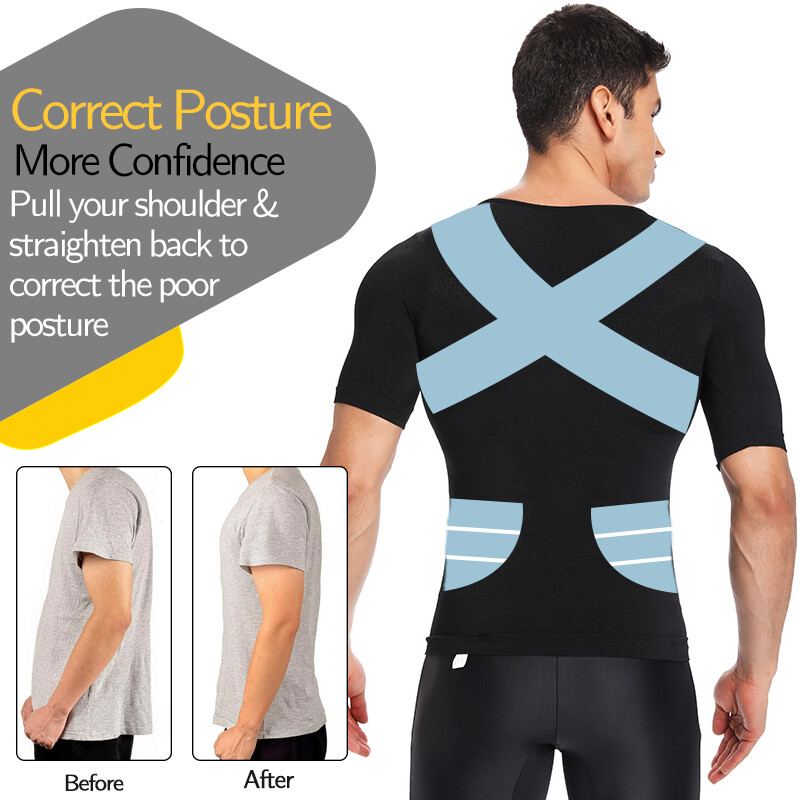 Men’s Slimming Body Shaper Posture Corrector Vest Abdomen Compression Shirt Tops