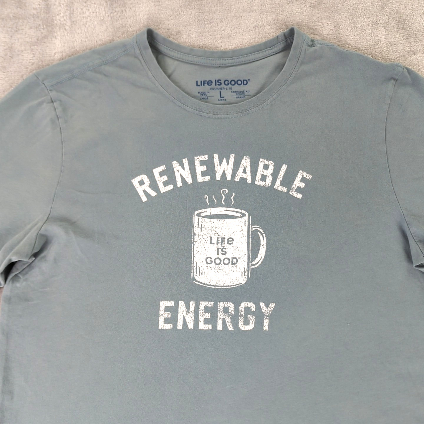 Life is Good T Shirt Coffee Renewable Energy Green Short Sleeve Men Large