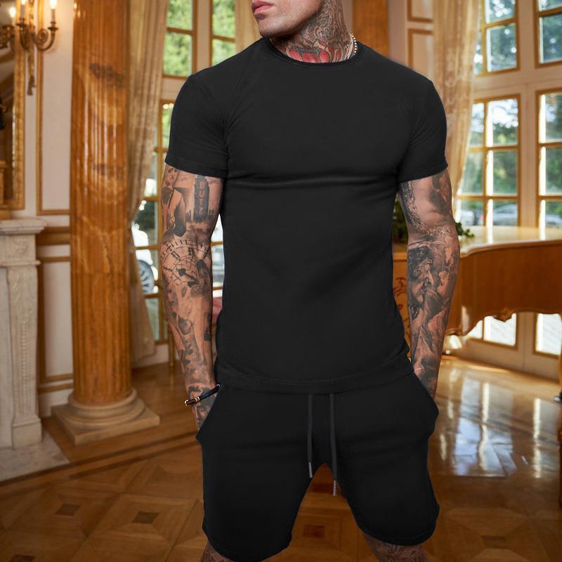 Men’s Summer Outfit 2-Piece Set Sweatsuit Short Sleeve T Shirts & Shorts Set Hot
