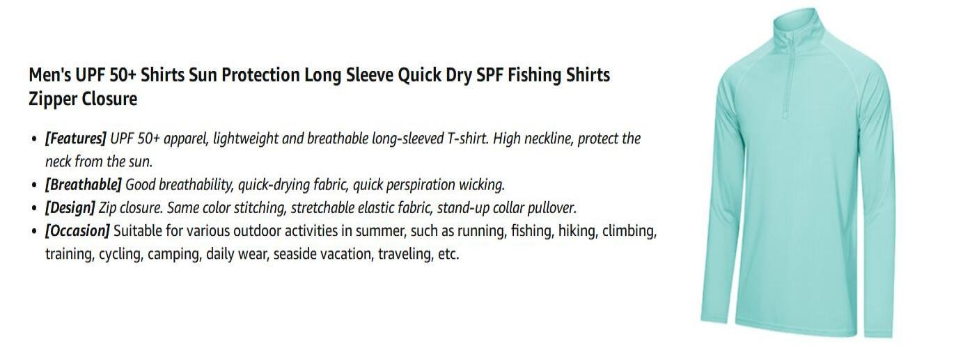 UPF50+ Men’s Sun Protection UV Shirts 1/4 Zip Long Sleeve Performance Golf Tops