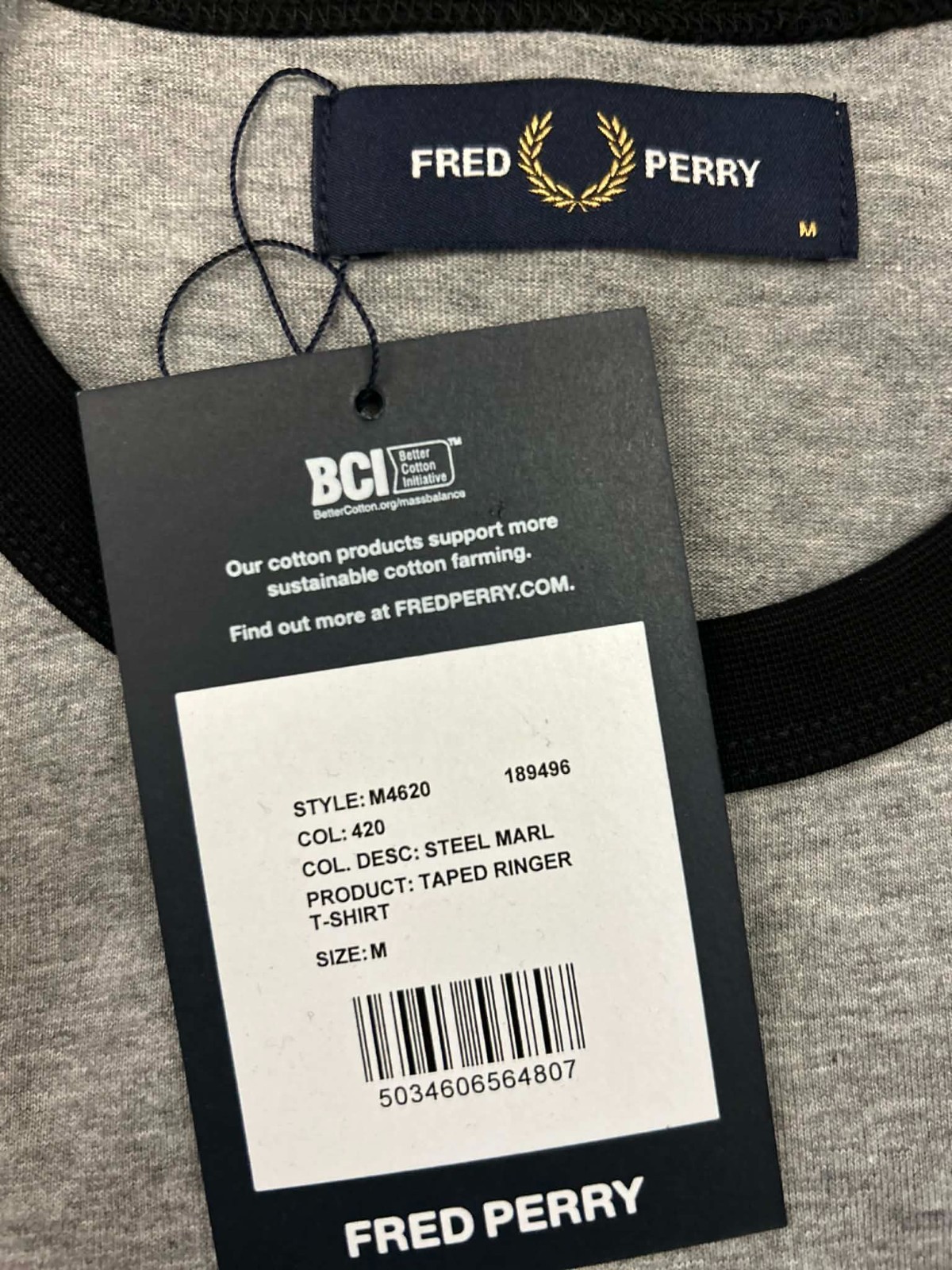 FRED PERRY TAPED RINGER T-SHIRT STEEL MARL M4620 420 COTTON NEW WITH TAGS