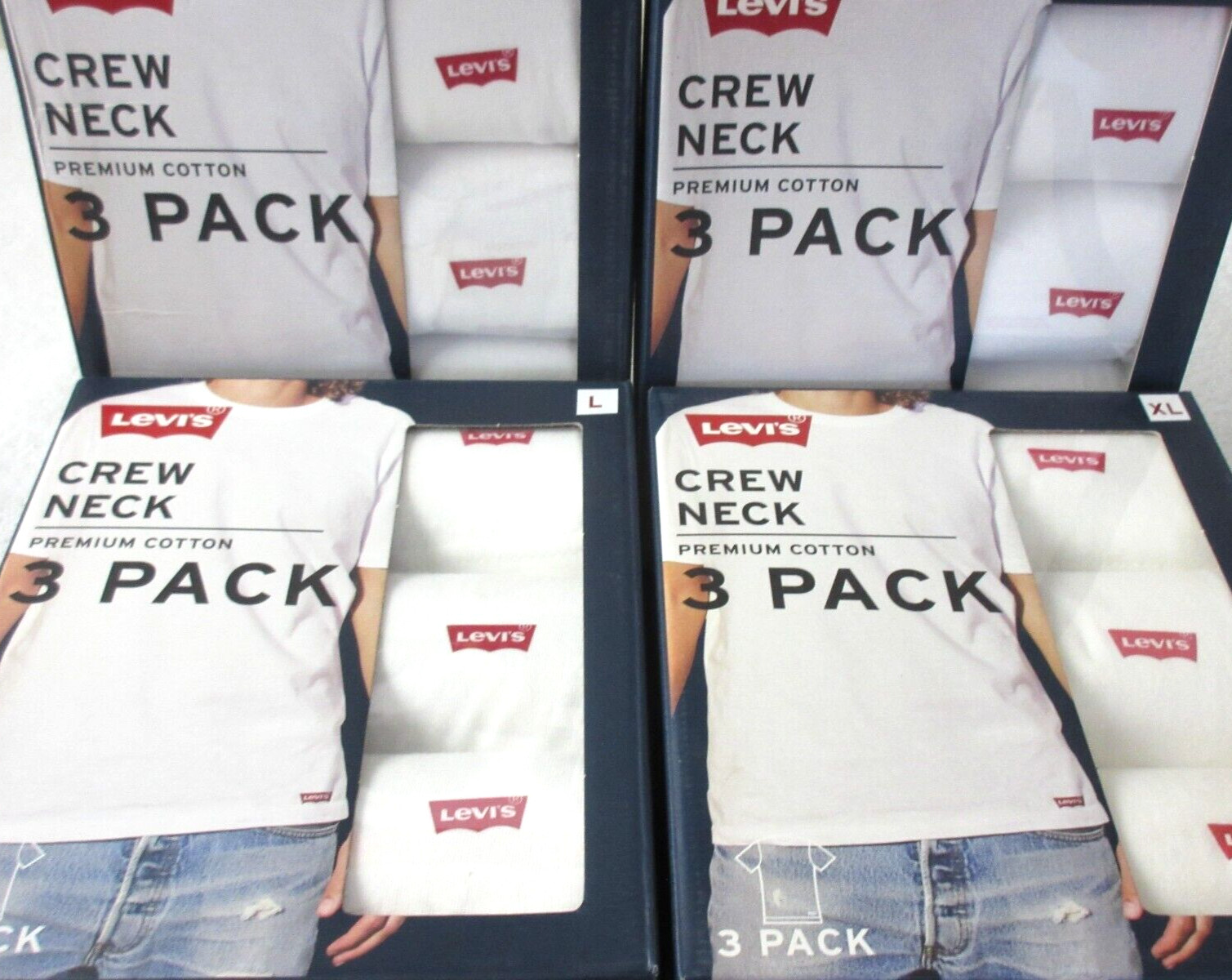 Levi’s Men’s Crewneck Premium Cotton 3 Pack Tee shirts White NIB Ships Free