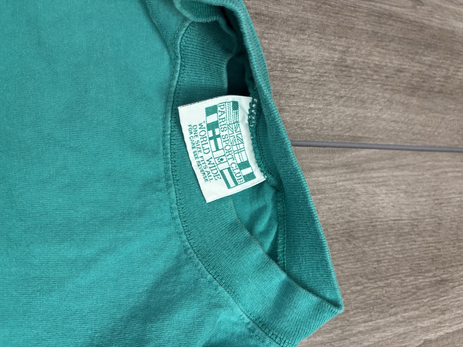 Men’s vintage Paris Sport Club teal tee with nice double graphic,L