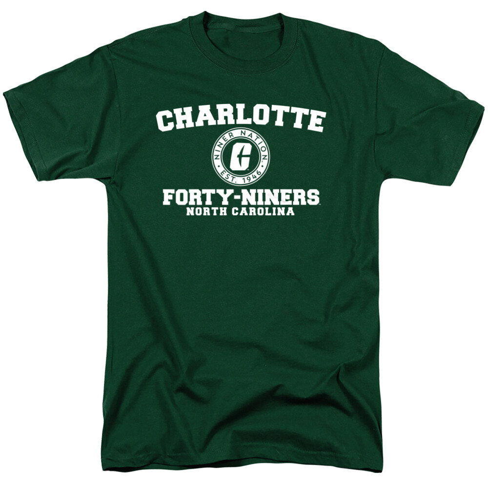 UNC Charlotte Adult T-Shirt Circle Logo, Hunter Green, S-3XL