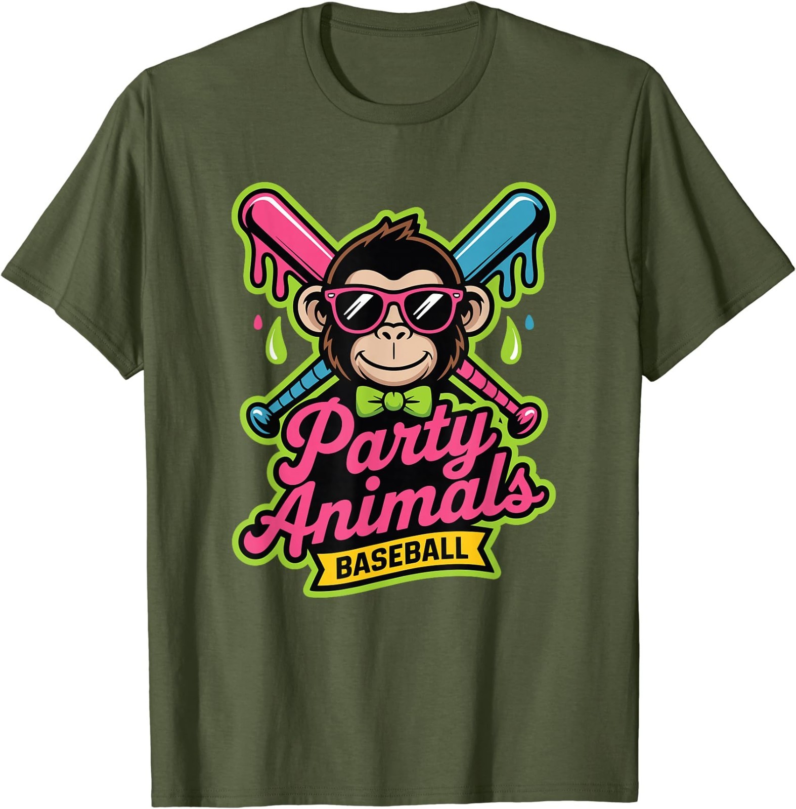 Party Animals Baseball Funny Monkey Vibrant Slime T-Shirt