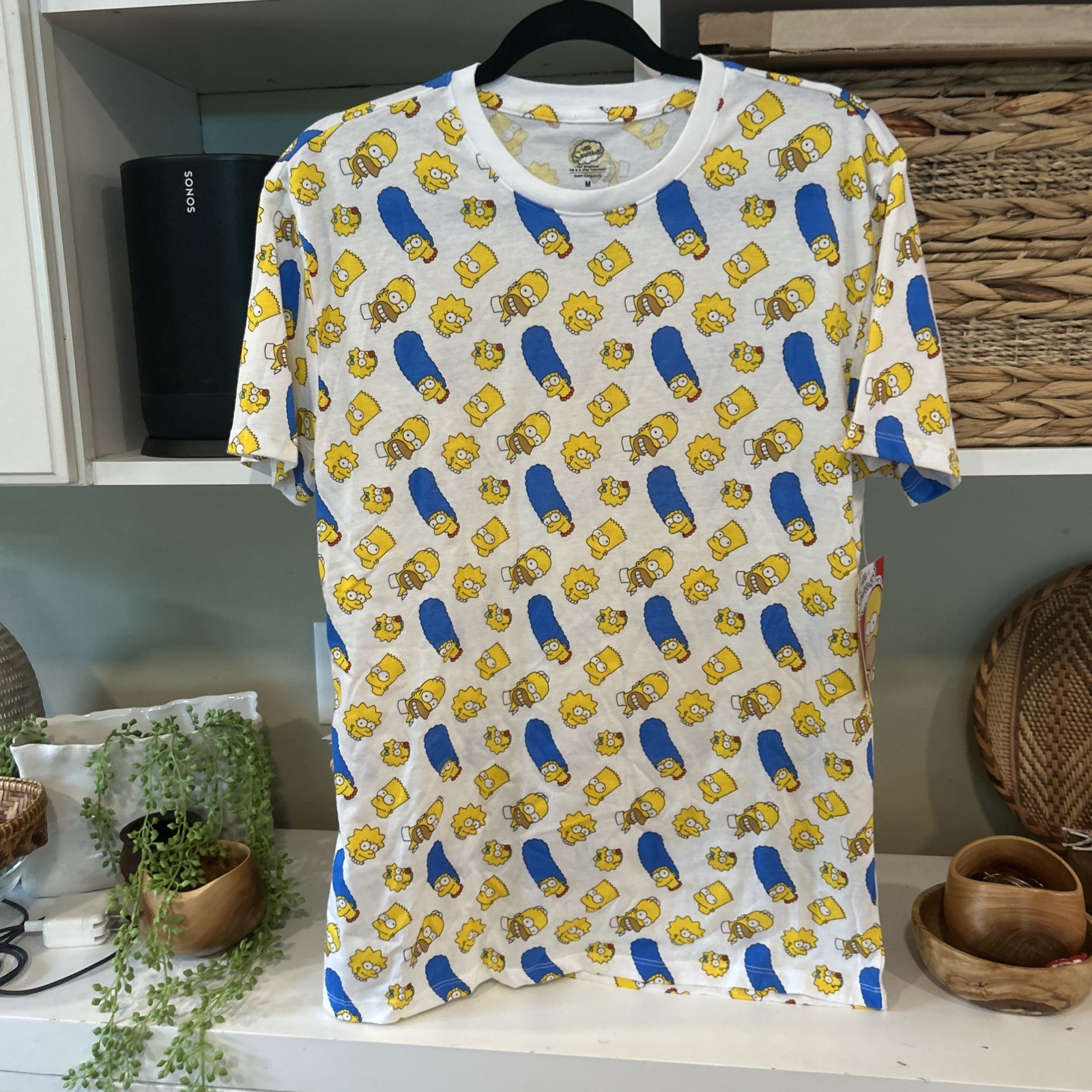 The Simpsons All Over Novelty Character Print White Medium Graphic T-Shirt NEW