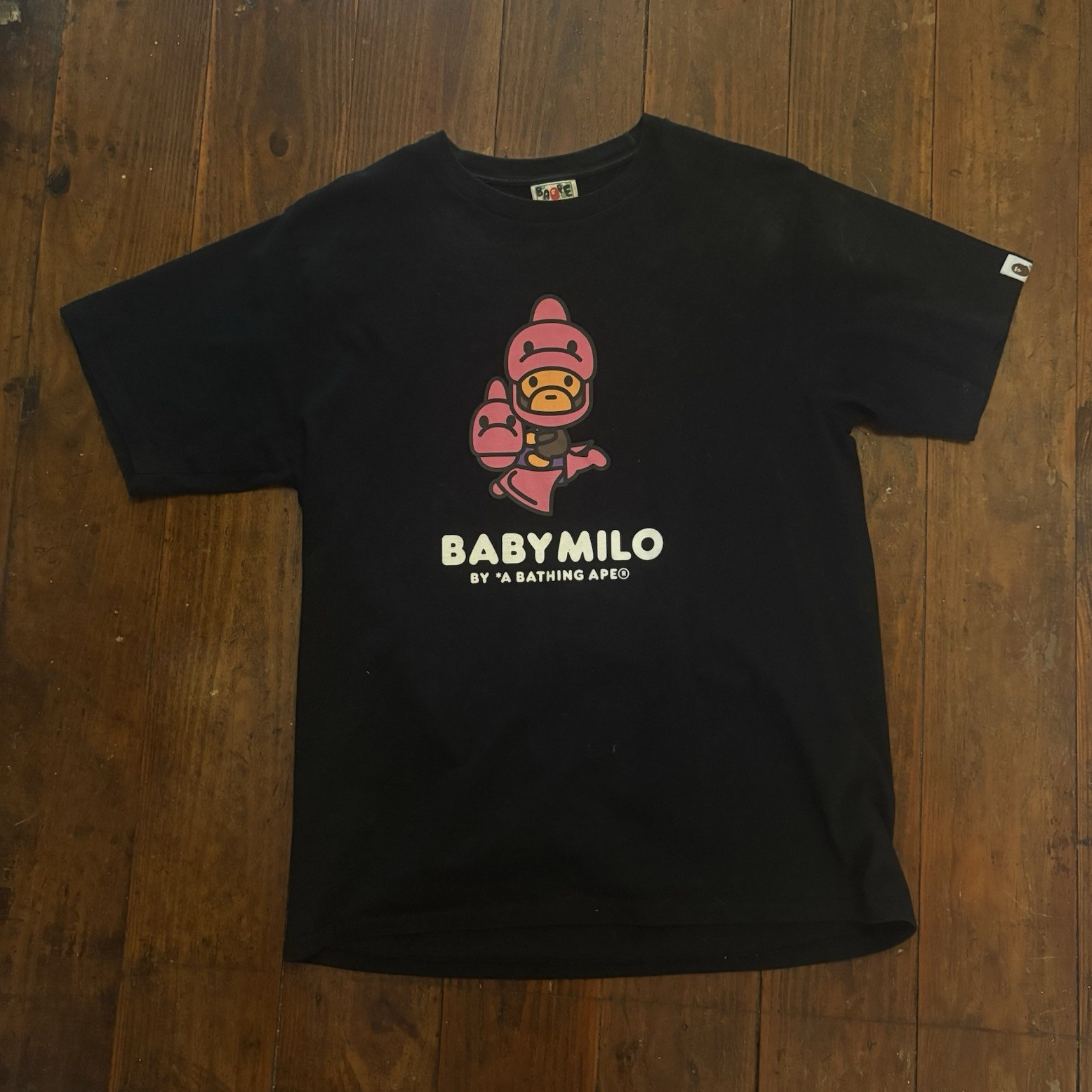 A Bathing Ape BAPE Men’s L Black Baby Milo Graphic Logo Tee Cotton Crew