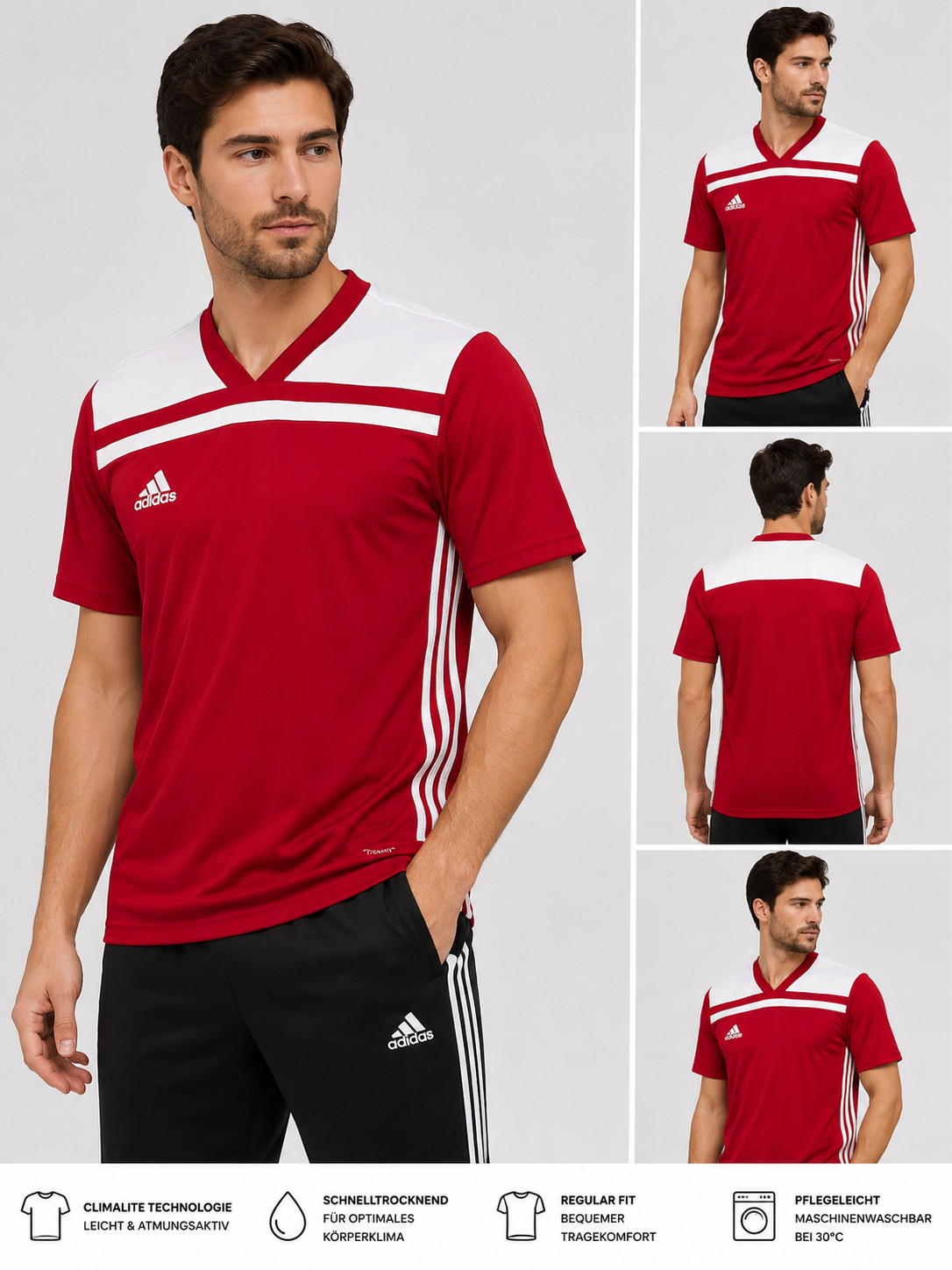 Adidas Men’s Soccer Jersey Red White Size M Climalite Short Sleeve Sports Shirt