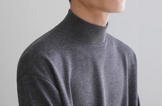 Men Bottoming Long Sleeved Tee T-Shirt Half Turtleneck Loose Crewneck Top
