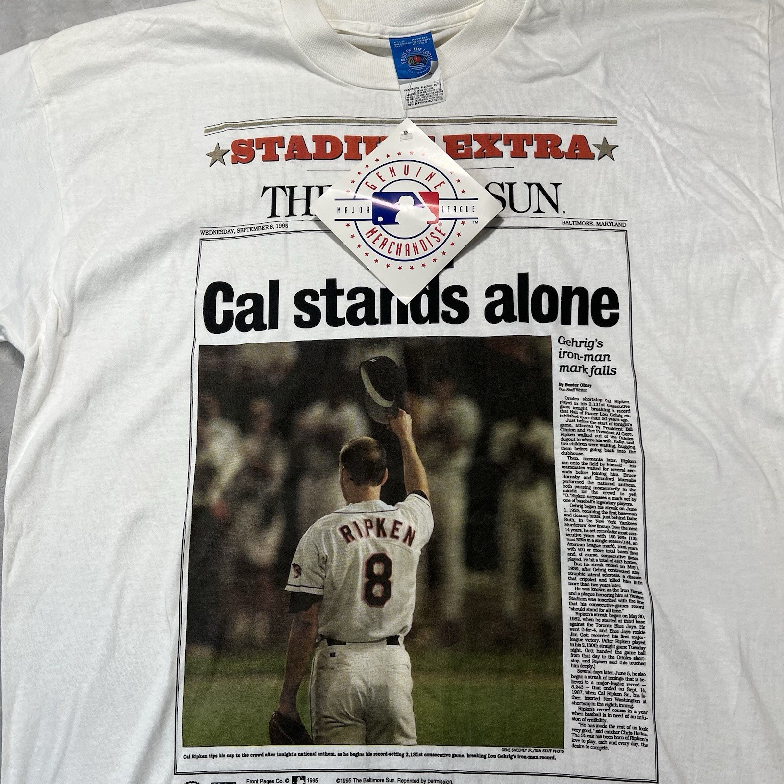 Vintage 90s Cal Ripken Jr Baltimore Orioles MLB T-shirt Size L Single Stitch