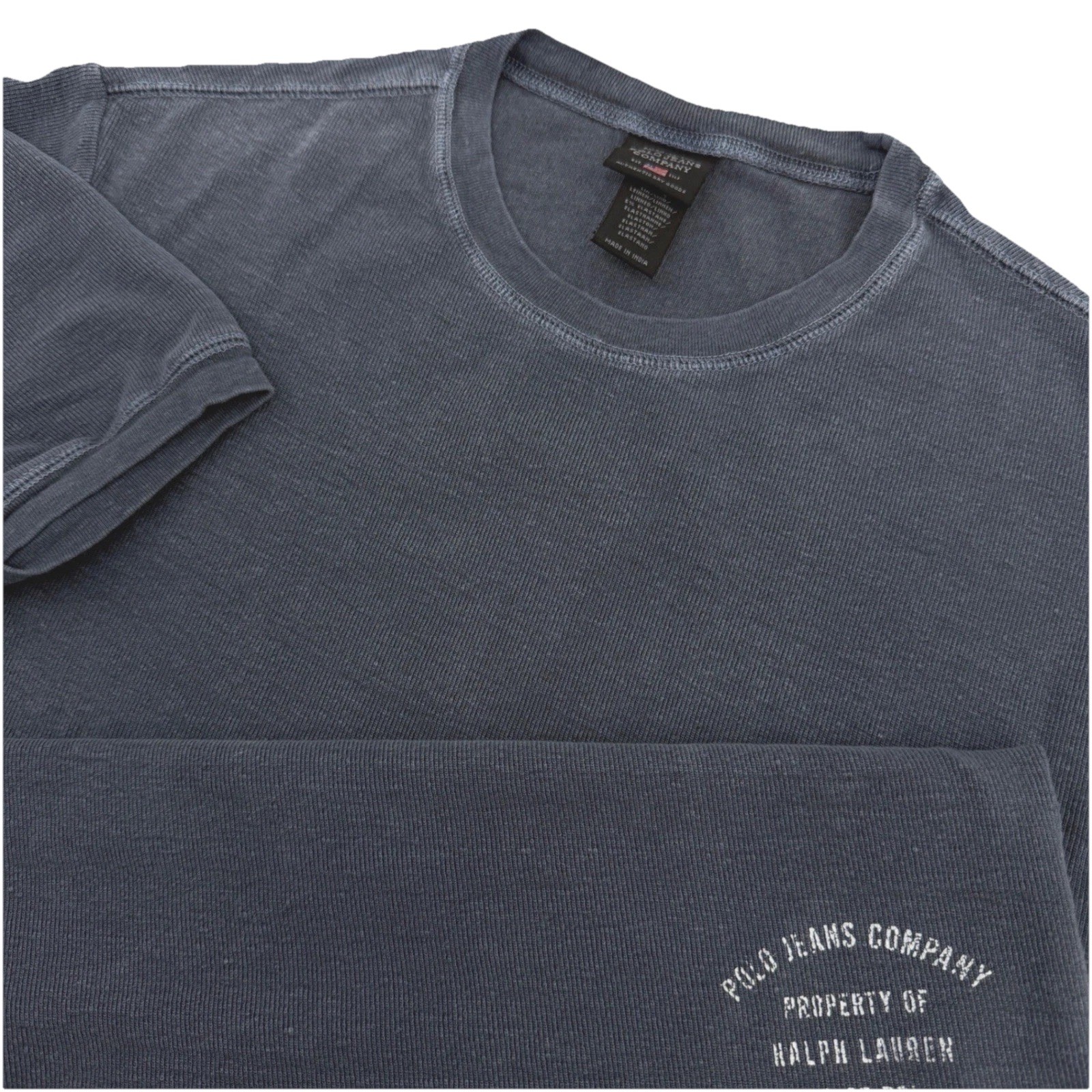 Polo Jeans Co. T-Shirt Mens M Blue Athletic Slim Fit Linen Blend Ribbed Stretch