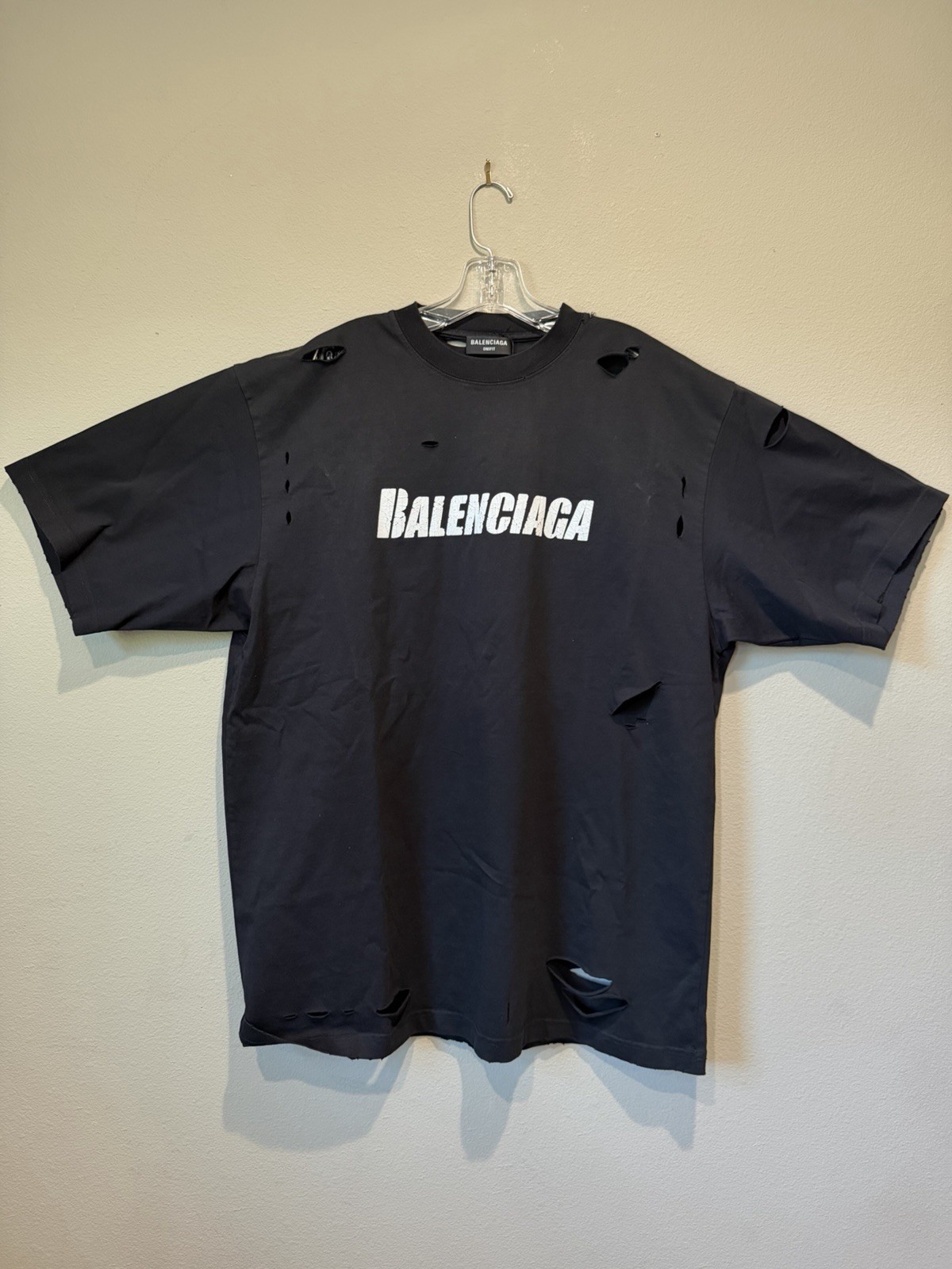 Balenciaga Caps Destroyed Flatgrounds Black Shirt. Oversized Small
