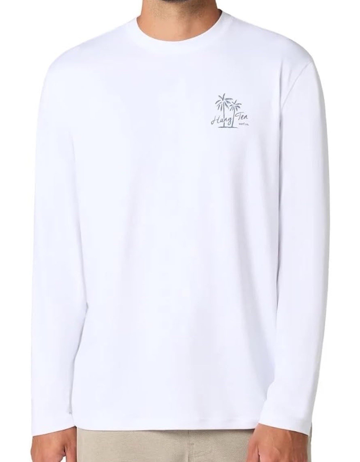 Hang Ten Men’s Long Sleeve Sun T-Shirt White L UV Protection UPF 50+ Quick Dry