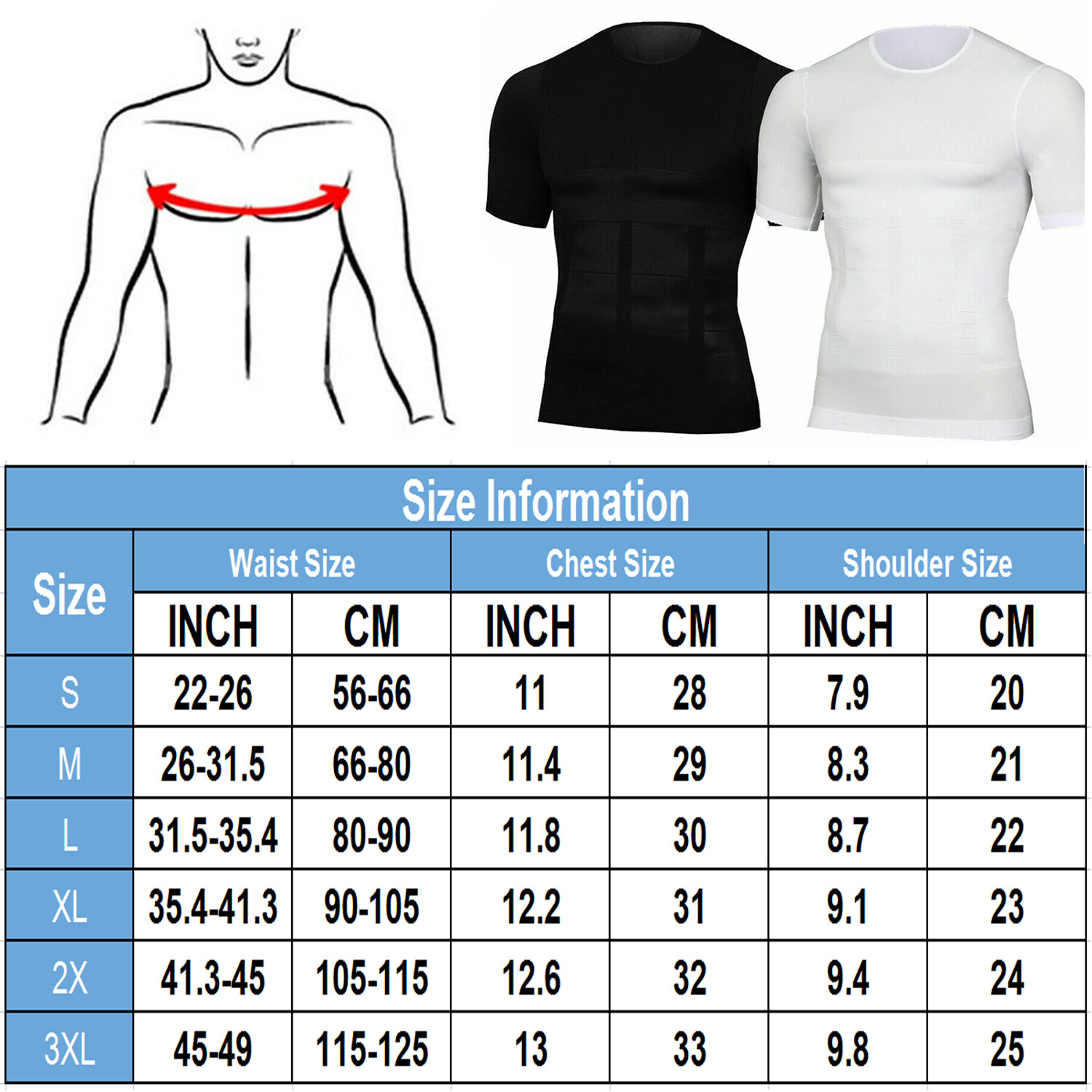 Men Slimming Body Shaper Gynecomastia T-shirt Posture Corrector Vest Compression