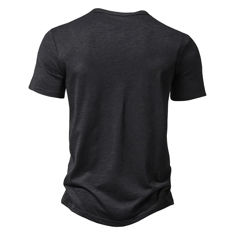 Henley Collar Summer Men Casual Solid Color Short Sleeve T Shirt for Men