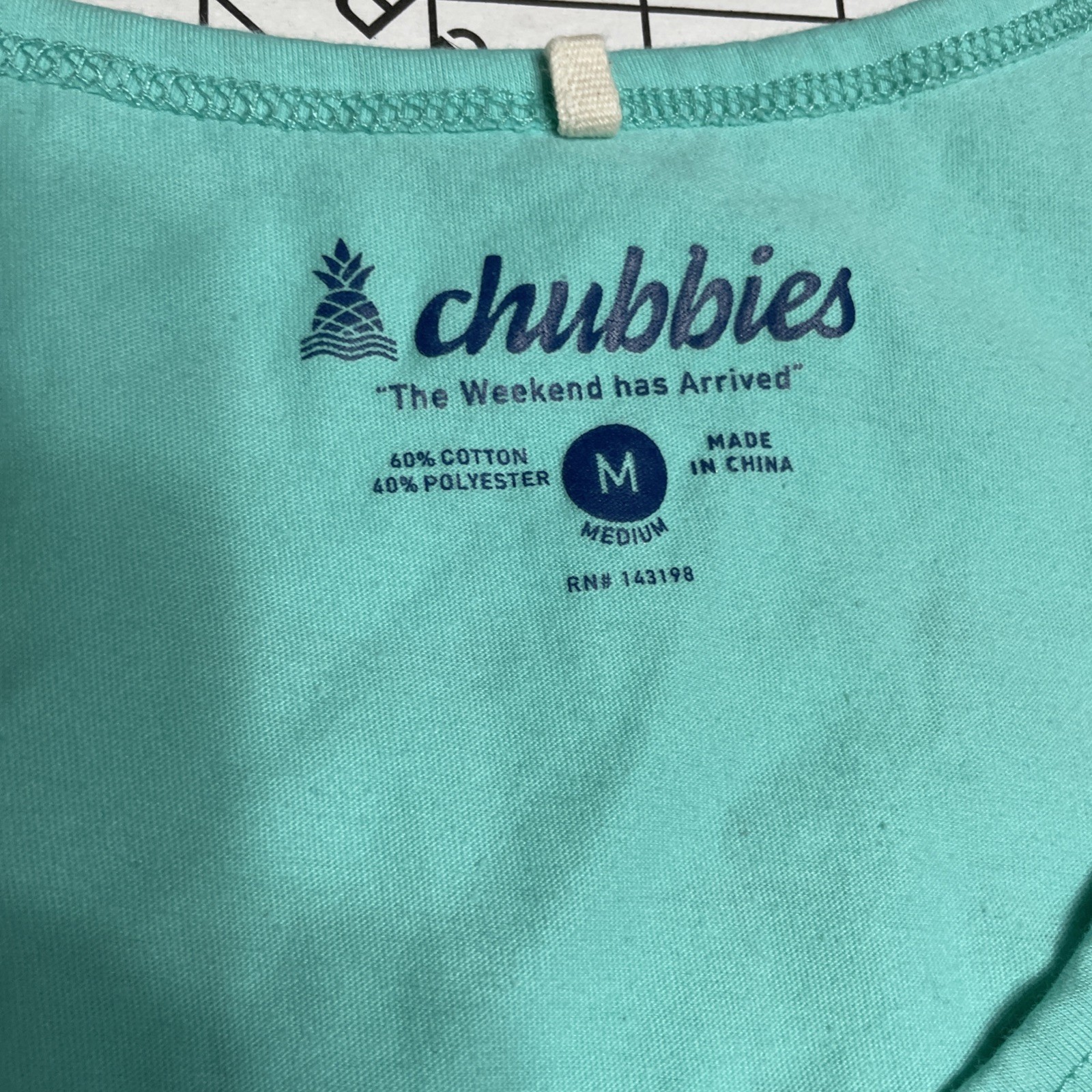 Chubbies Men’s Tank Top Teal w Pocket Size Medium