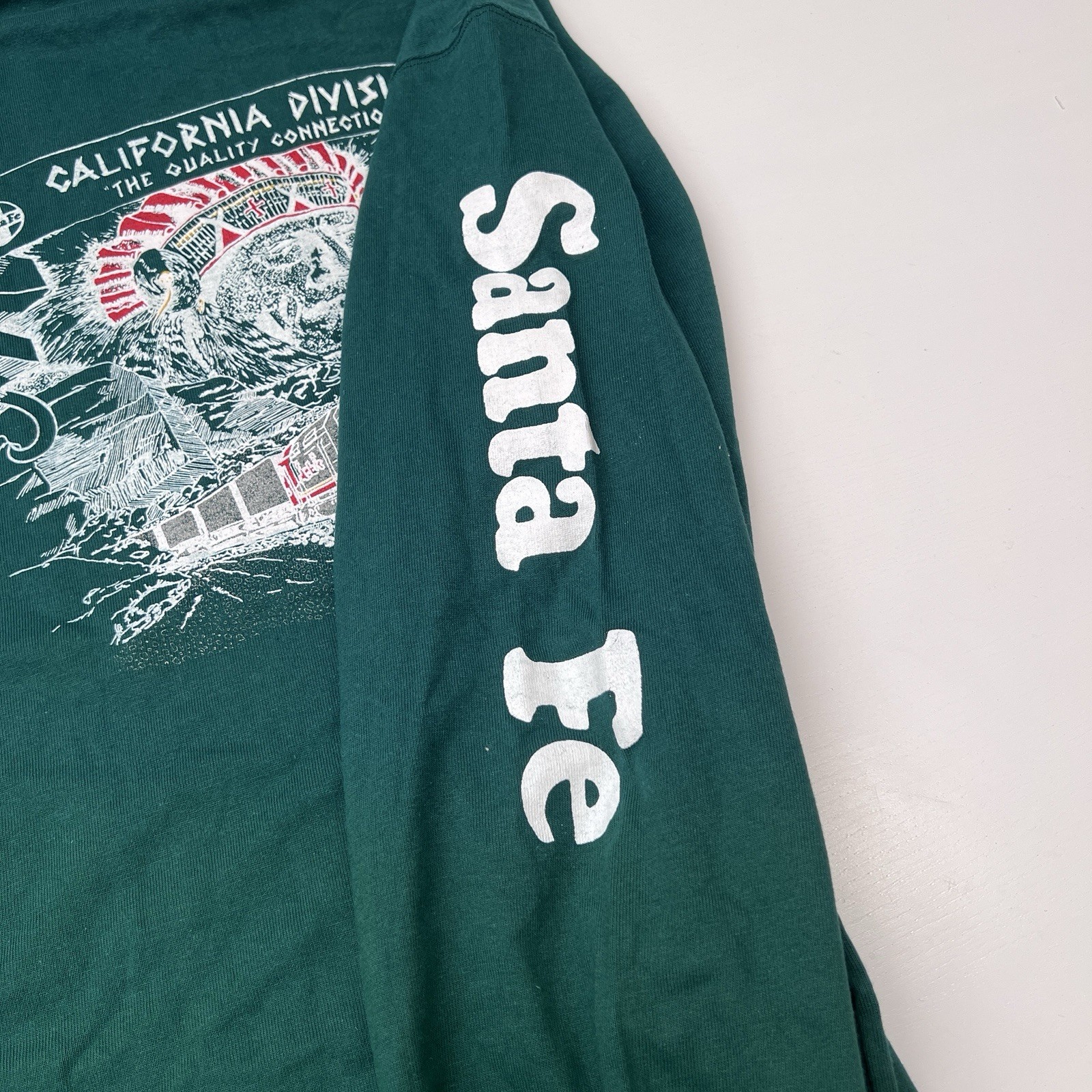 Vintage Santa Fe Railroad Long Sleeve NOS Hanes Signature Green Trains BNSF NWT
