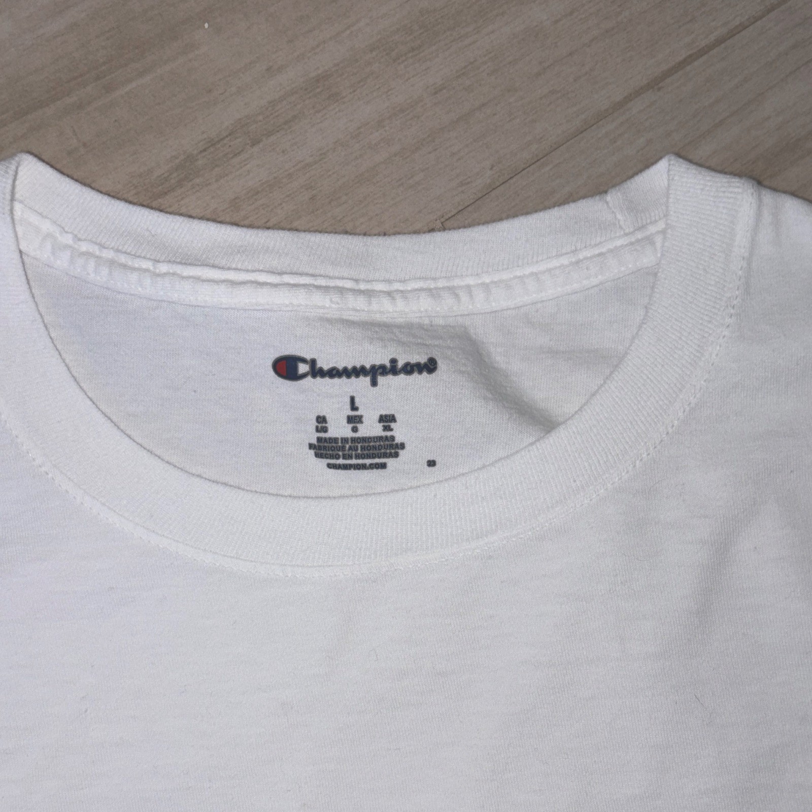Champion Mens Large White Crew Neck T Shirt Short Sleeve Embroidered Logo