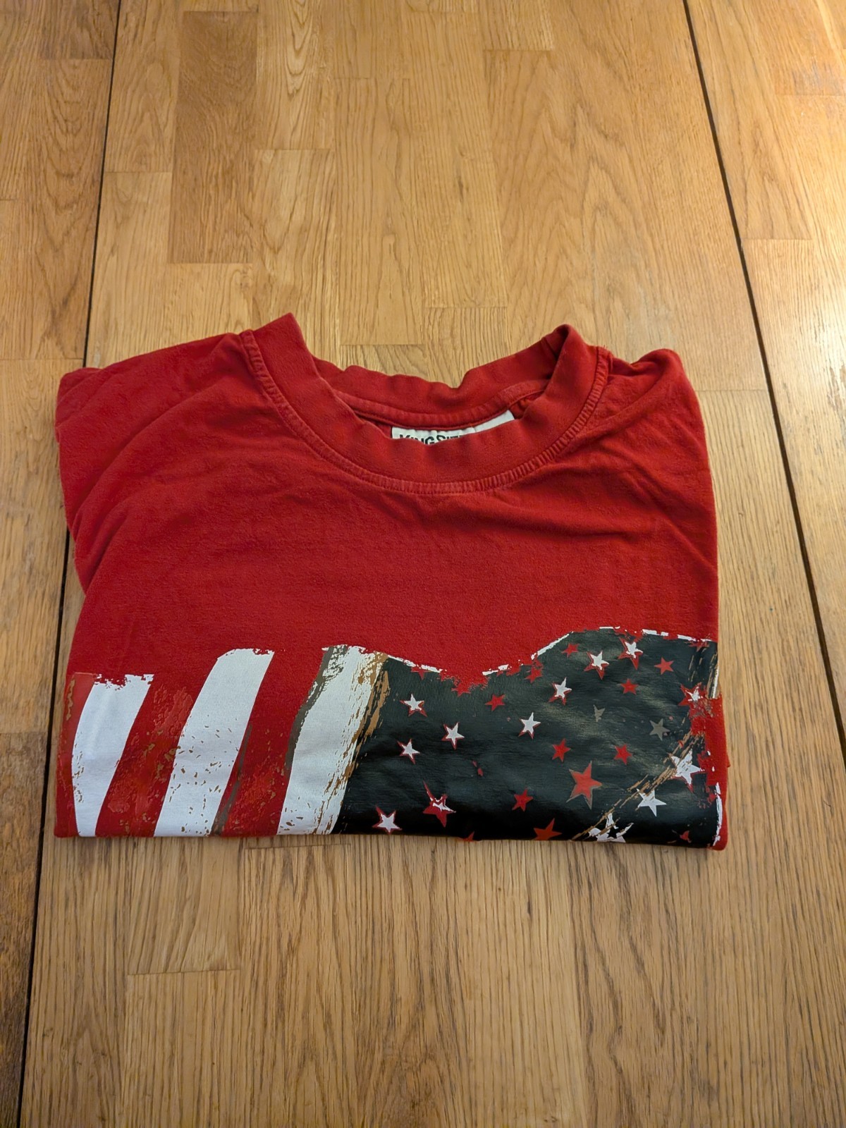 King Size Men’s 2XL Tall Red American Flag Graphic Print Crew Neck Tee Cotton