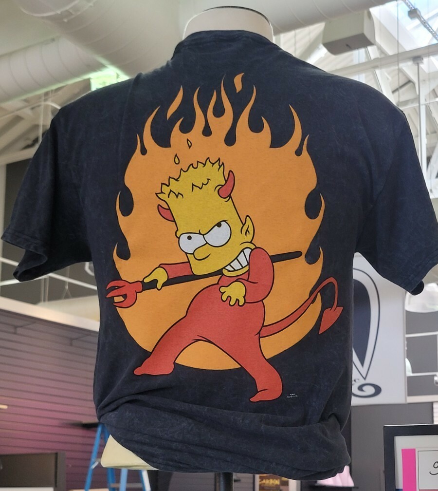 Men’s The Simpsons Devilish Bart Simpson Size L Black T-Shirt 100% Cotton NWT