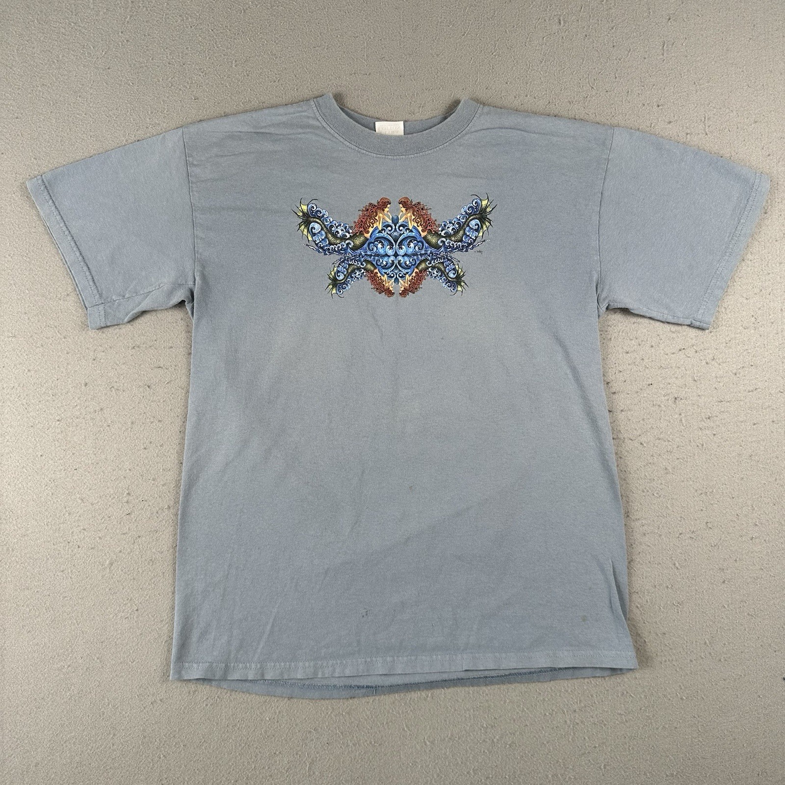 Vintage 90s Mermaid Art T-Shirt Men’s Medium Blue Short Sleeve Mythical