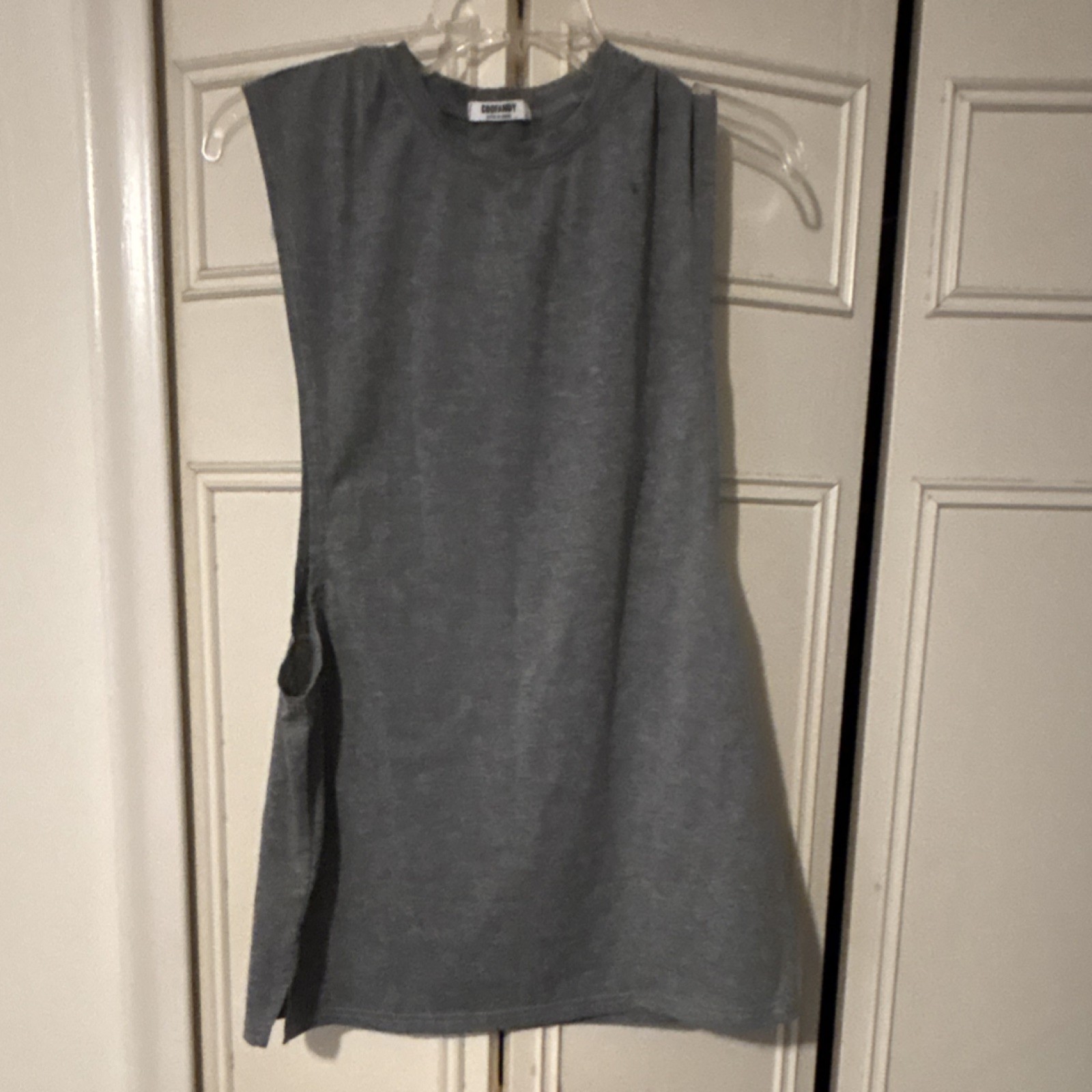 COOFANDY Men’s Gray Solid Knit Sleeveless Crew Neck T-Shirt Size S Poly/Spandex