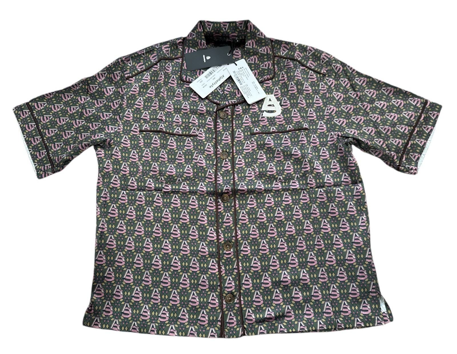 NWT AlphaStyle Luxe DEFOE Printed Silk Button Up Streetwear Shirt MSRP $250 Sz M