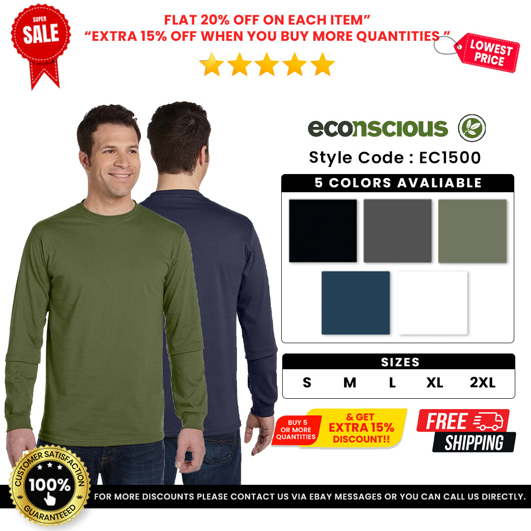 Econscious EC1500 Men’s Organic Ringspun Cotton Long Sleeve Tee Classic T-Shirt