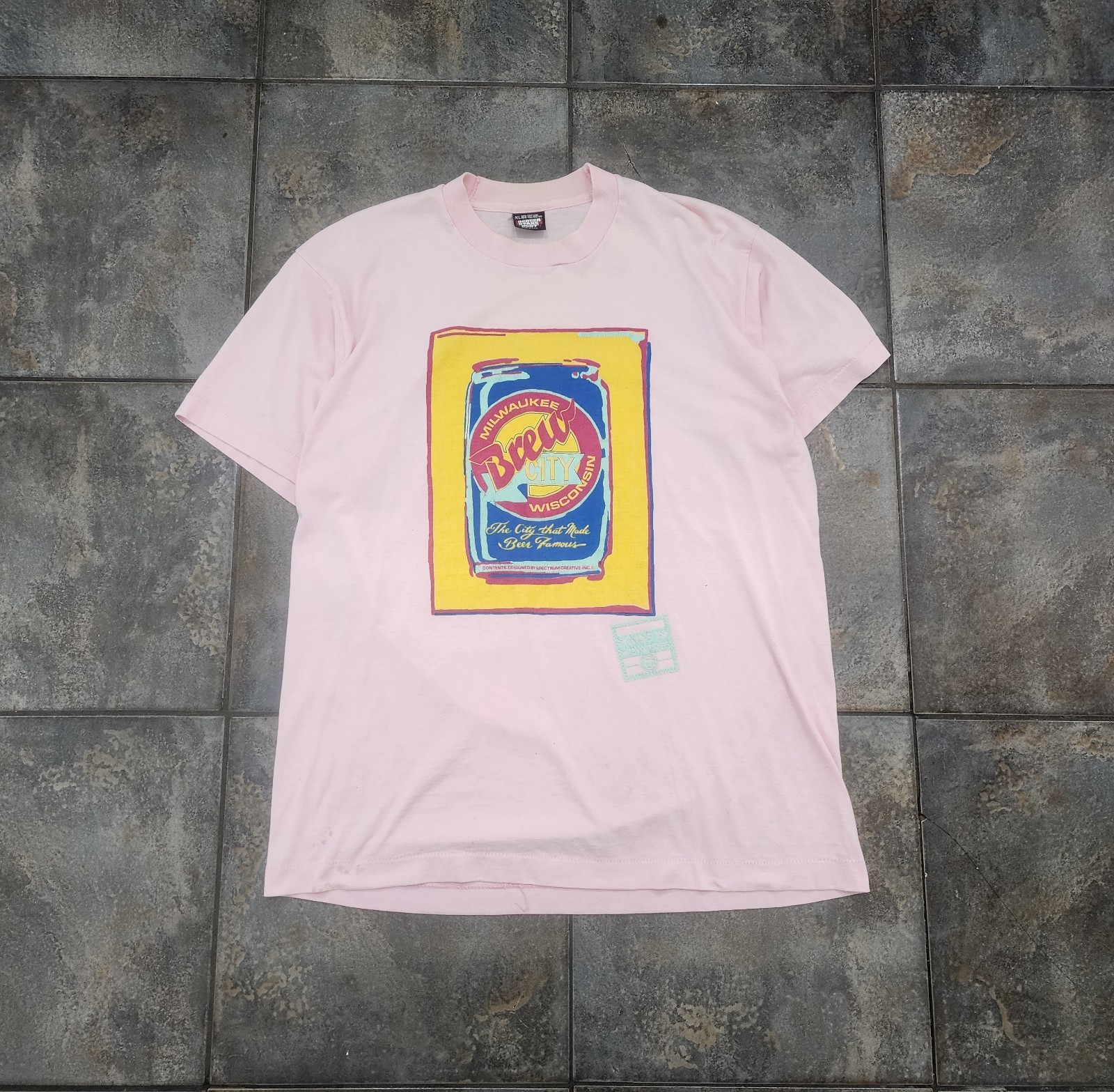 Vintage 90s Milwaukee Wisconsin XL Beer Brew City Single Stitch Pink T Shirt