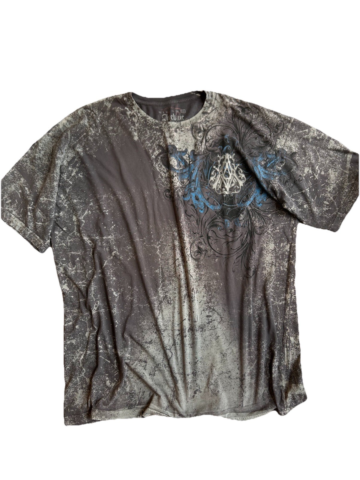 Archaic All Over Print Graphic Tee Y2K Affliction Style Eagle Cross Shirt XXL