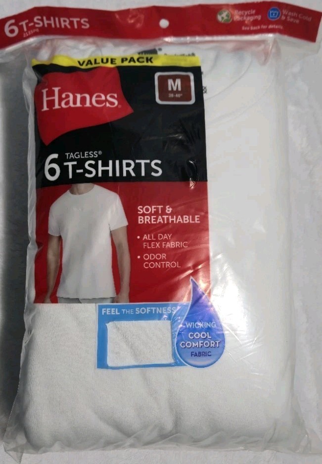 Hanes Tagless T Shirts M 6 Pack