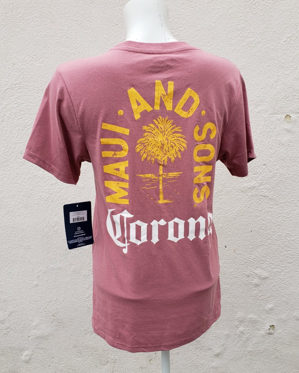 Maui & Sons x Corona beer collab rose pink tee shirt NWT size small