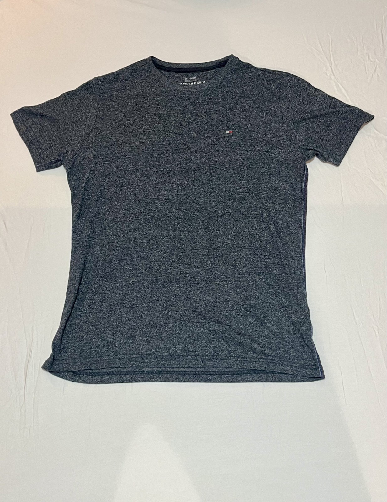 Tommy Hilfiger Denim Mens T-Shirt Small Heather Grey Crew Neck Logo Tee Cotton