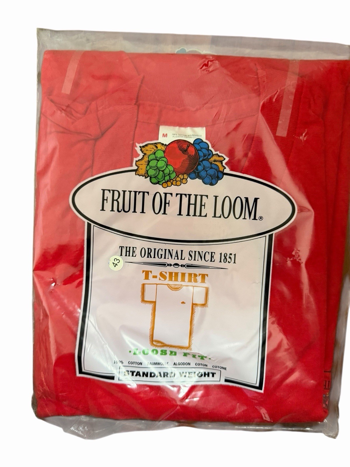 Vintage Fruit Of The Loom Single Stitch T Shirt Logo Front New Size M Red USA